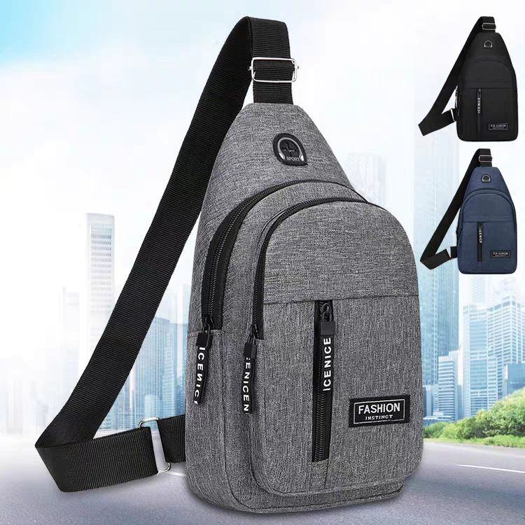 Men’s single shoulder sling bag, waterproof nylon front chest bag, fashion sports leisure small bag, backpack for men