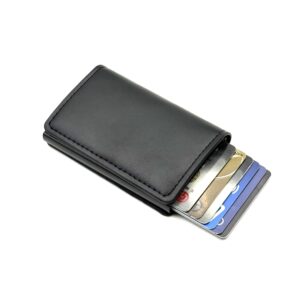 Men's wallet with multiple card positions and automatic pop-up metal card box.